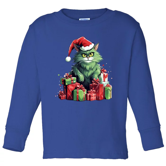 Amazing Cat Christmas Xmas Family Design Santa Hat Great Gift Toddler Long Sleeve Shirt