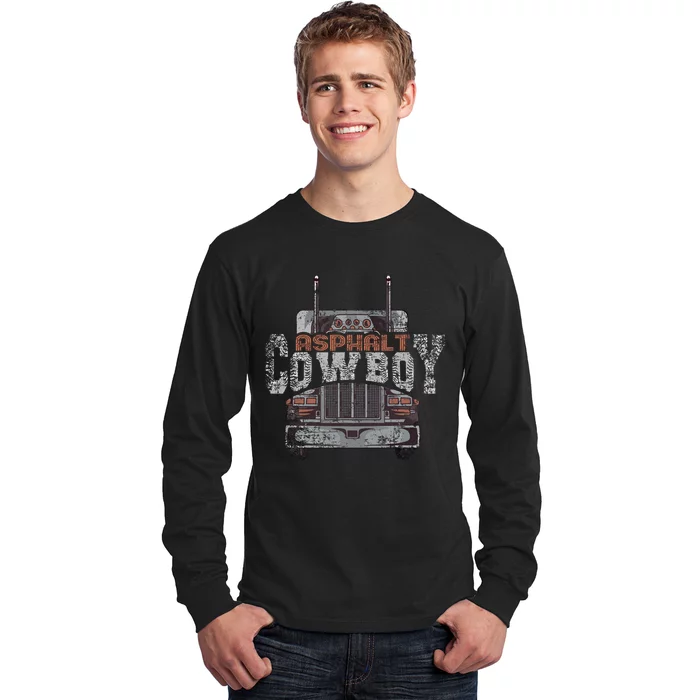 Asphalt Cowboy Cool Truck Driver Design Trucker Long Sleeve Shirt