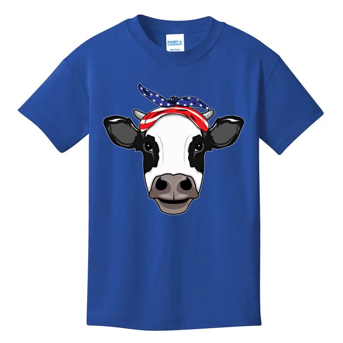 Amoorica Cute Cow American Flag Bandana Patriotic Cow Gift Kids T-Shirt