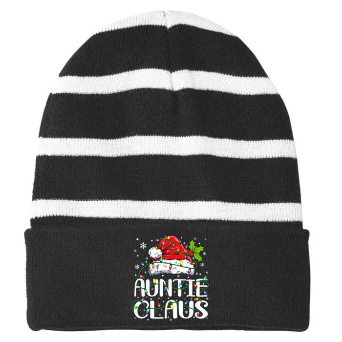 Auntie Claus Christmas Lights Pajama Family Matching Striped Beanie with Solid Band