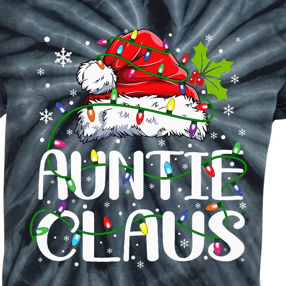 Auntie Claus Christmas Lights Pajama Family Matching Kids Tie-Dye T-Shirt