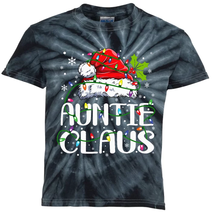 Auntie Claus Christmas Lights Pajama Family Matching Kids Tie-Dye T-Shirt