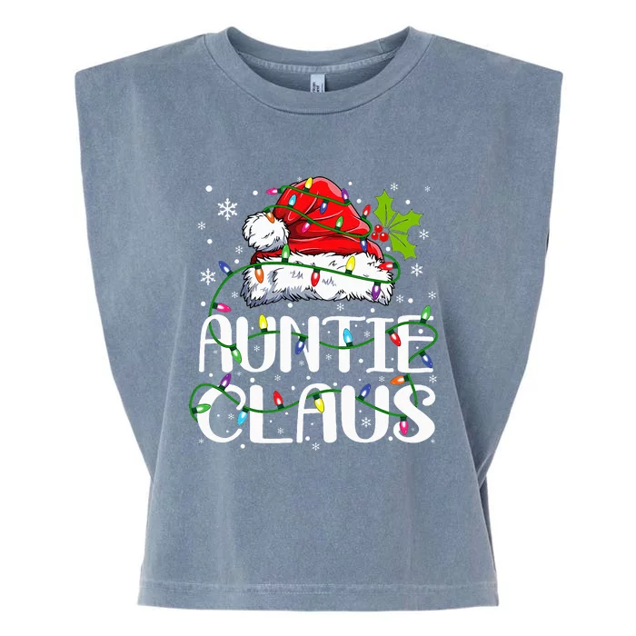 Auntie Claus Christmas Lights Pajama Family Matching Garment-Dyed Women's Muscle Tee