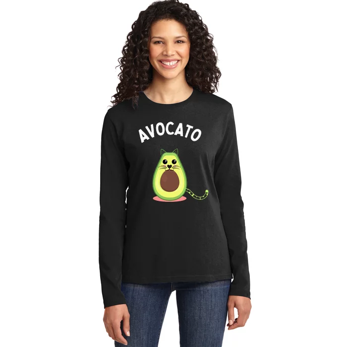 Avocato Cute Cat Avocado Lover Ladies Long Sleeve Shirt