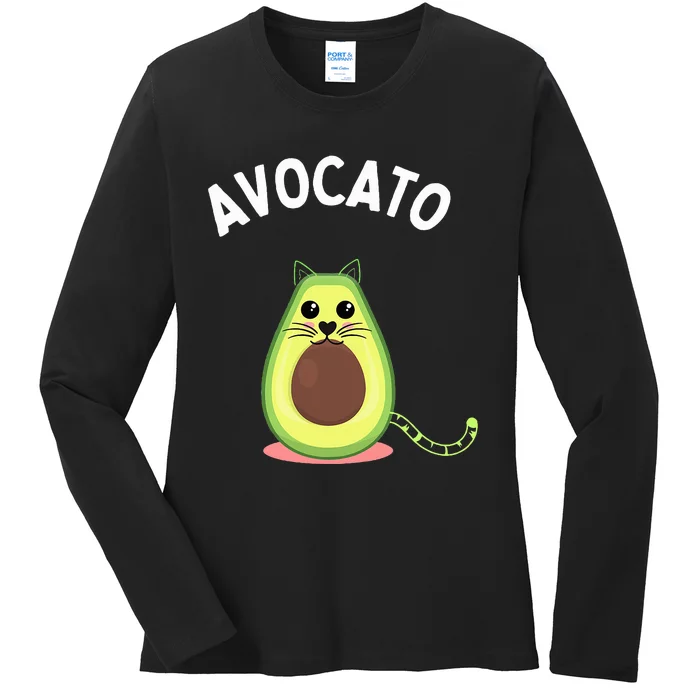 Avocato Cute Cat Avocado Lover Ladies Long Sleeve Shirt