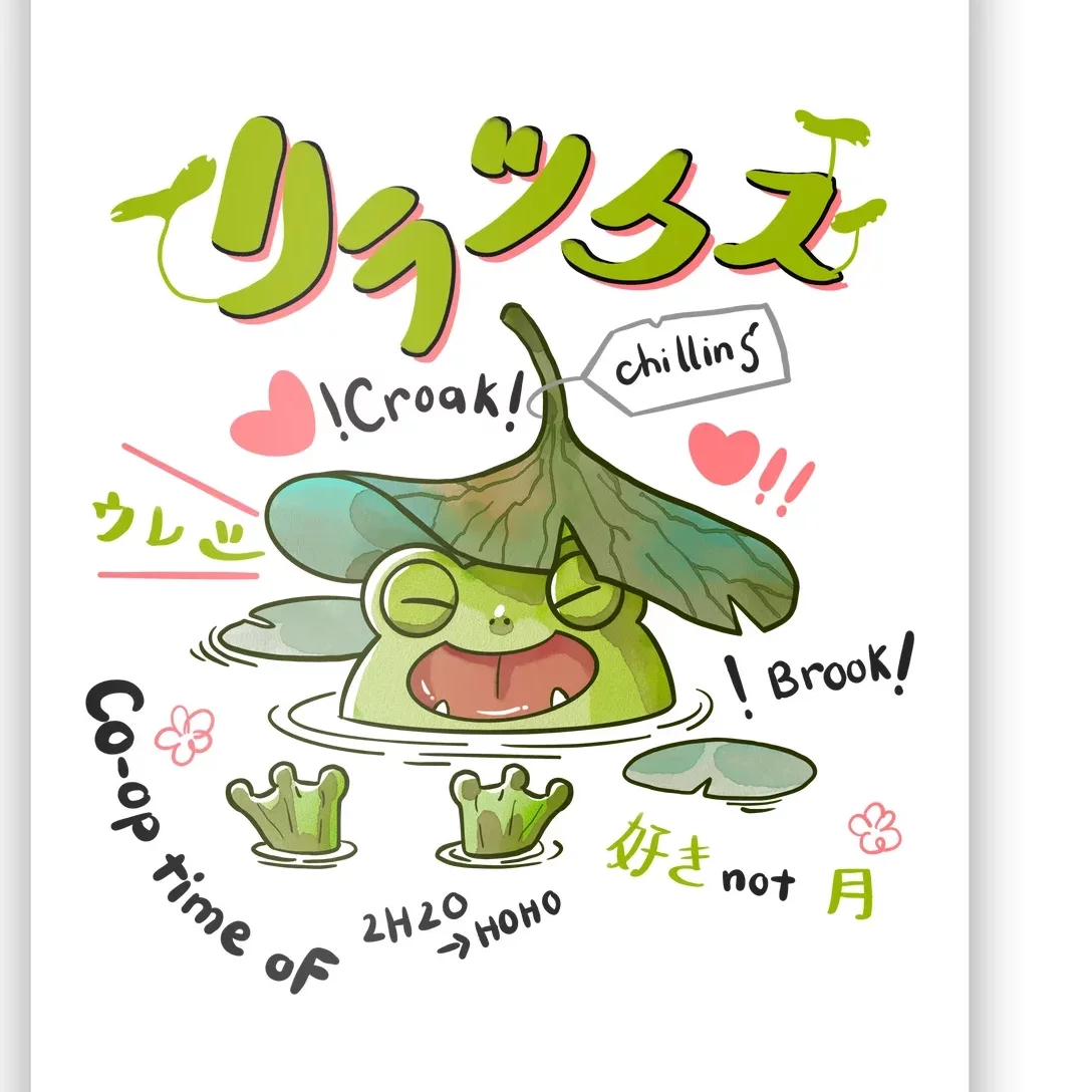 A Cute Cottagecore Aesthetic With A Frog Wearing A Snail Hat And Mushroom Poster