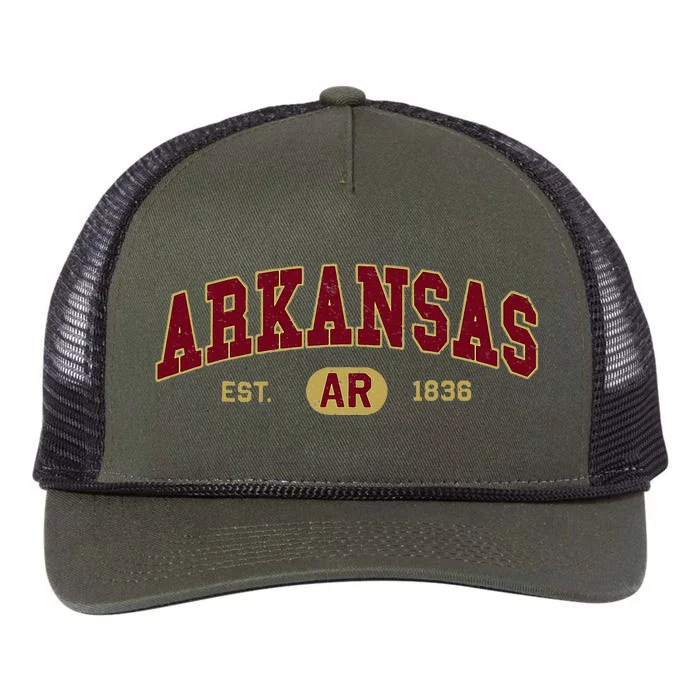 Arkansas Classic Collegiate Varsity Style Cozy Arkansas Retro Rope Trucker Hat Cap