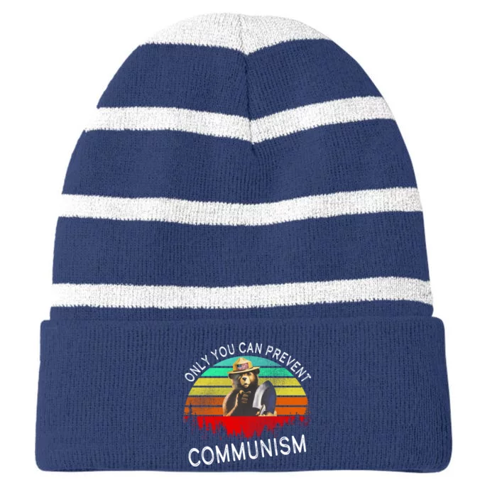 Anti Communism Capitalism Antisocialist Bear Striped Beanie with Solid Band