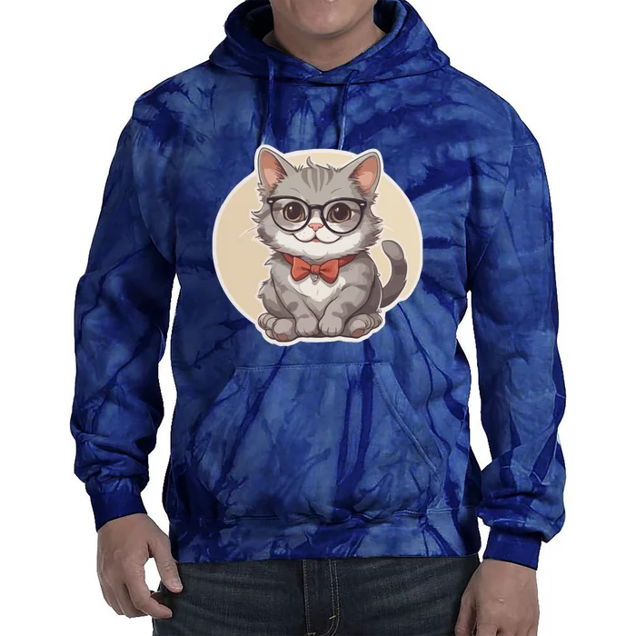 Adorable Cute Cat Wearing Glasses Tie Dye Hoodie