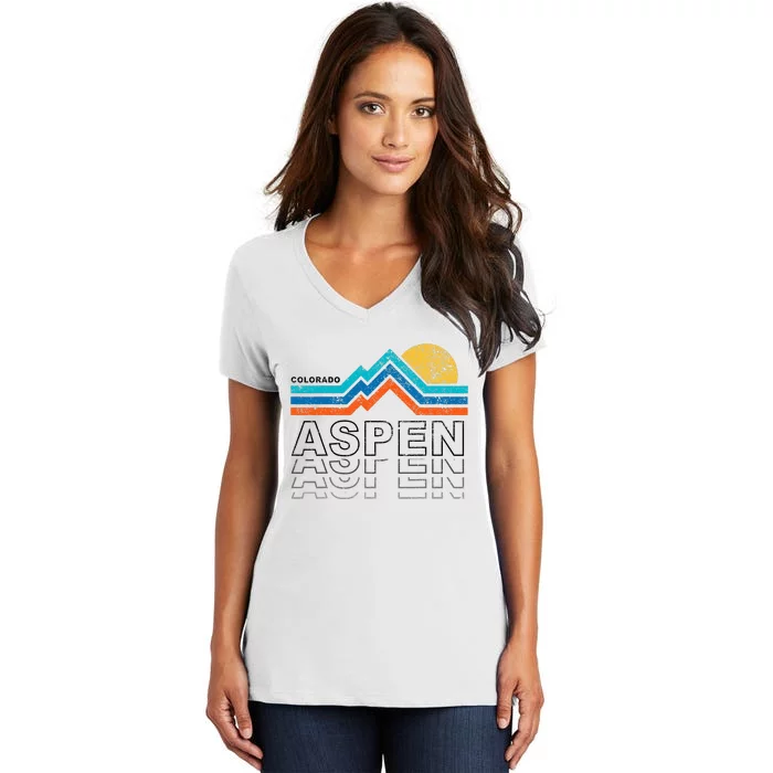 Aspen Colorado Co Mountain Skiing 80s Aspen Ski Women's V-Neck T-Shirt