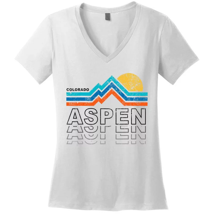 Aspen Colorado Co Mountain Skiing 80s Aspen Ski Women's V-Neck T-Shirt