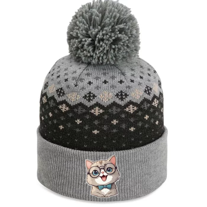 Adorable Cute Cat Wearing Glasses The Baniff Cuffed Pom Beanie