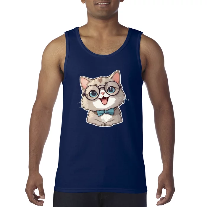 Adorable Cute Cat Wearing Glasses Tank Top