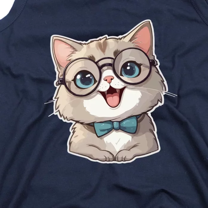 Adorable Cute Cat Wearing Glasses Tank Top