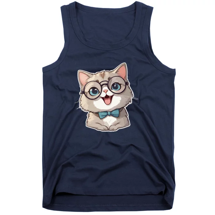 Adorable Cute Cat Wearing Glasses Tank Top