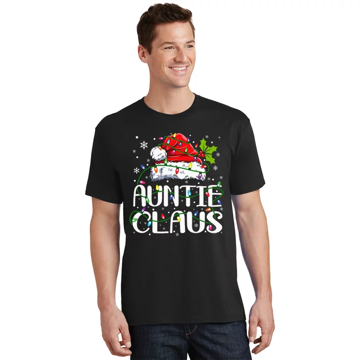 Auntie Claus Christmas Lights Pajama Family Matching T-Shirt