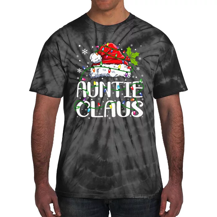 Auntie Claus Christmas Lights Pajama Family Matching Tie-Dye T-Shirt