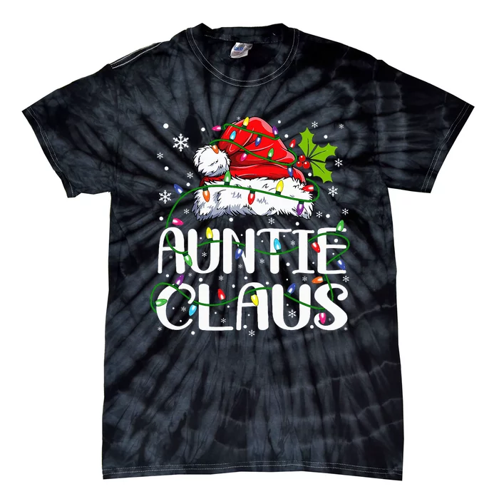 Auntie Claus Christmas Lights Pajama Family Matching Tie-Dye T-Shirt