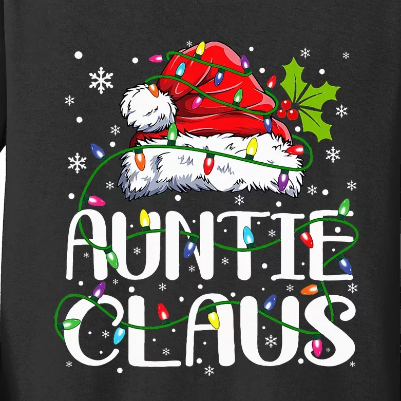 Auntie Claus Christmas Lights Pajama Family Matching Kids Long Sleeve Shirt