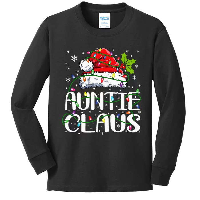 Auntie Claus Christmas Lights Pajama Family Matching Kids Long Sleeve Shirt