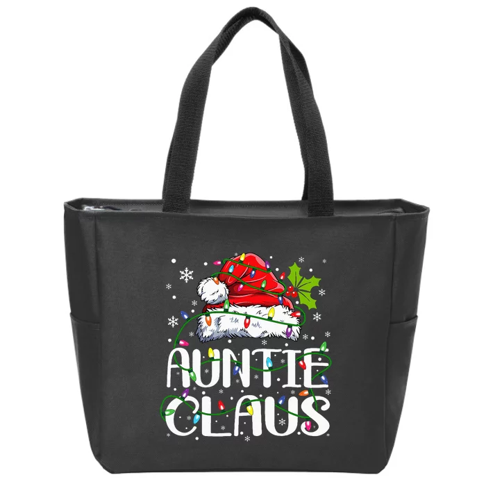 Auntie Claus Christmas Lights Pajama Family Matching Zip Tote Bag