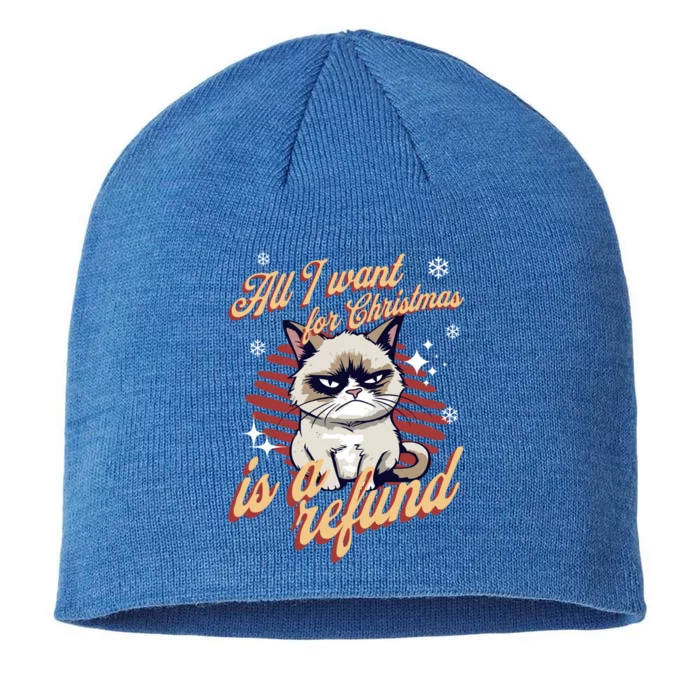 Angry Cat Christmas Meme: All I Want Ugly Christmas Cat Gift 8 1/2in Sustainable Knit Beanie