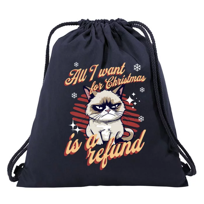 Angry Cat Christmas Meme: All I Want Ugly Christmas Cat Gift Drawstring Bag