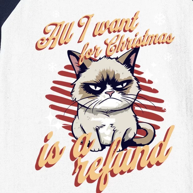 Angry Cat Christmas Meme: All I Want Ugly Christmas Cat Gift Baseball Sleeve Shirt