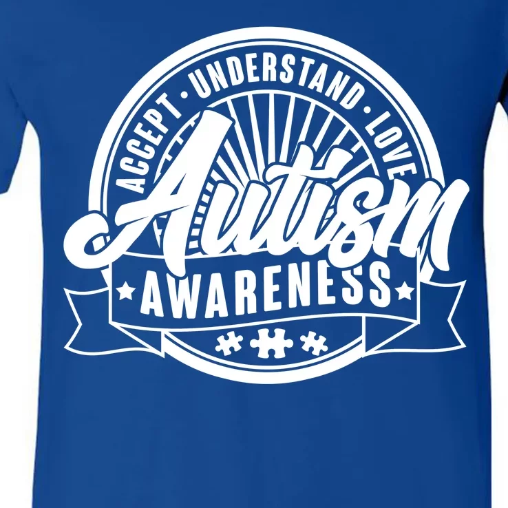 Accept Understand Love  Autism Awareness Logo V-Neck T-Shirt