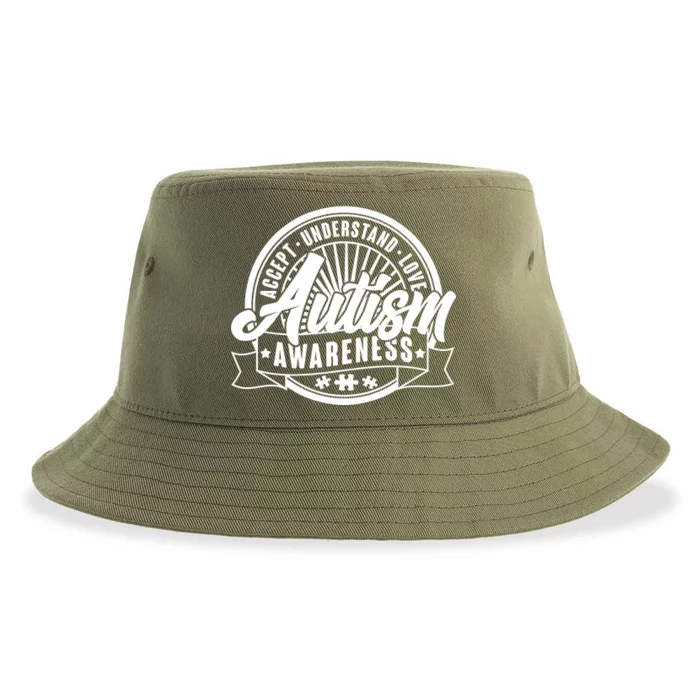 Accept Understand Love  Autism Awareness Logo Sustainable Bucket Hat