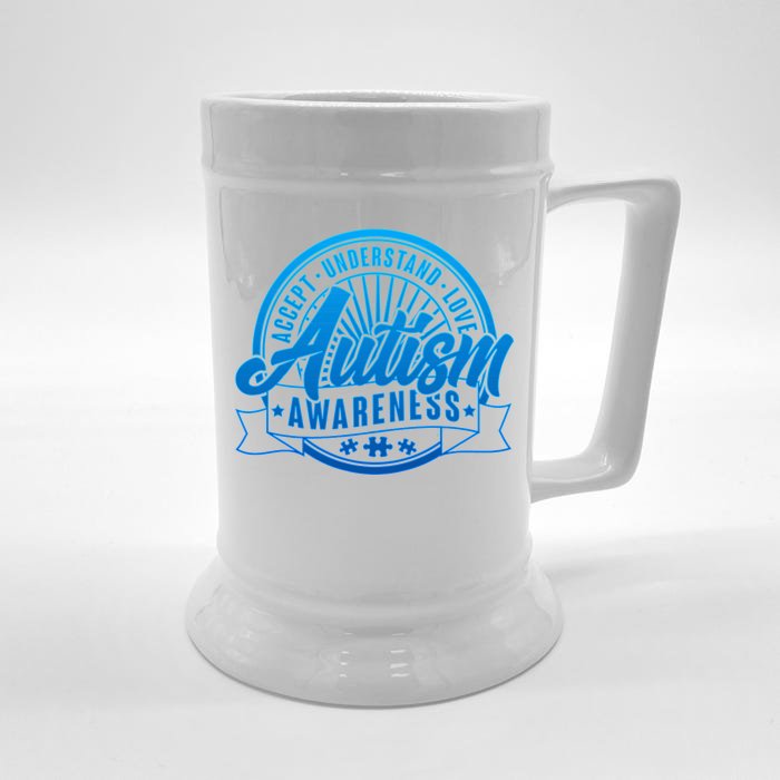 Accept Understand Love  Autism Blue Imprint Front & Back Beer Stein