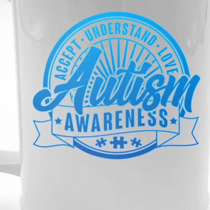 Accept Understand Love  Autism Blue Imprint Front & Back Beer Stein