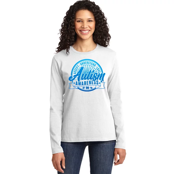 Accept Understand Love  Autism Blue Imprint Ladies Long Sleeve Shirt