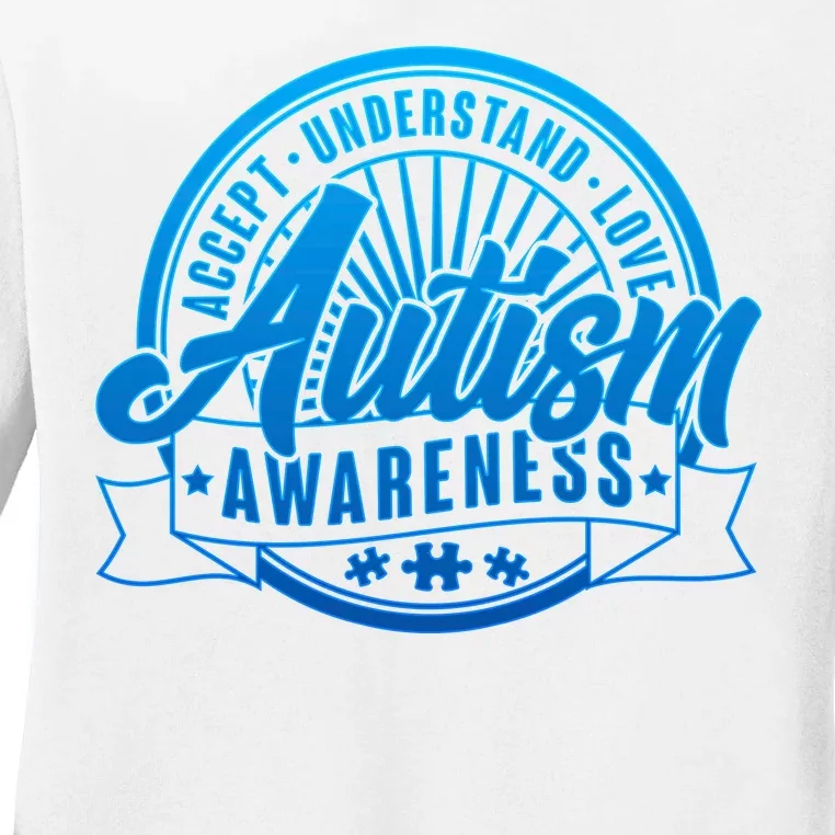 Accept Understand Love  Autism Blue Imprint Ladies Long Sleeve Shirt