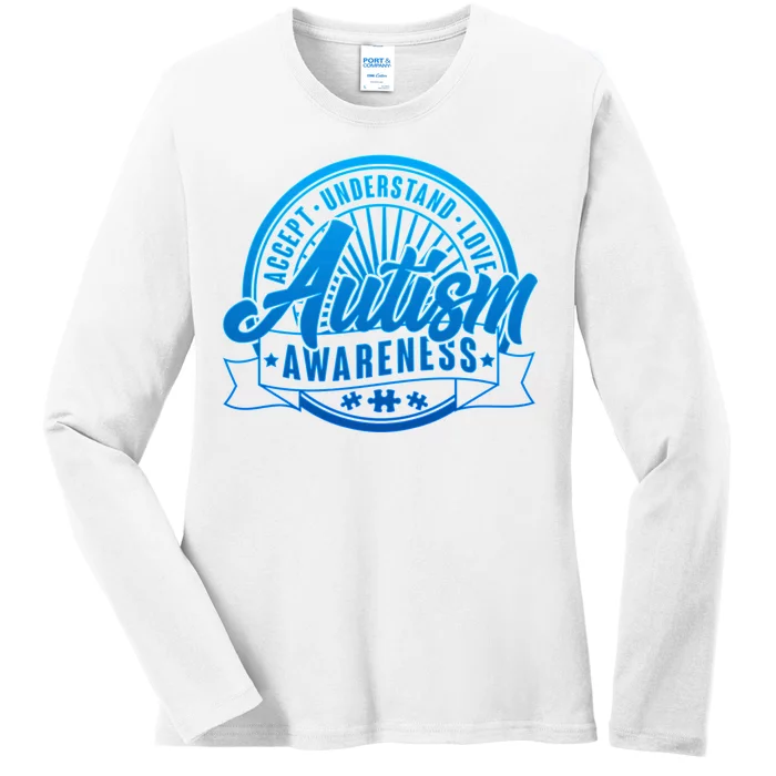 Accept Understand Love  Autism Blue Imprint Ladies Long Sleeve Shirt