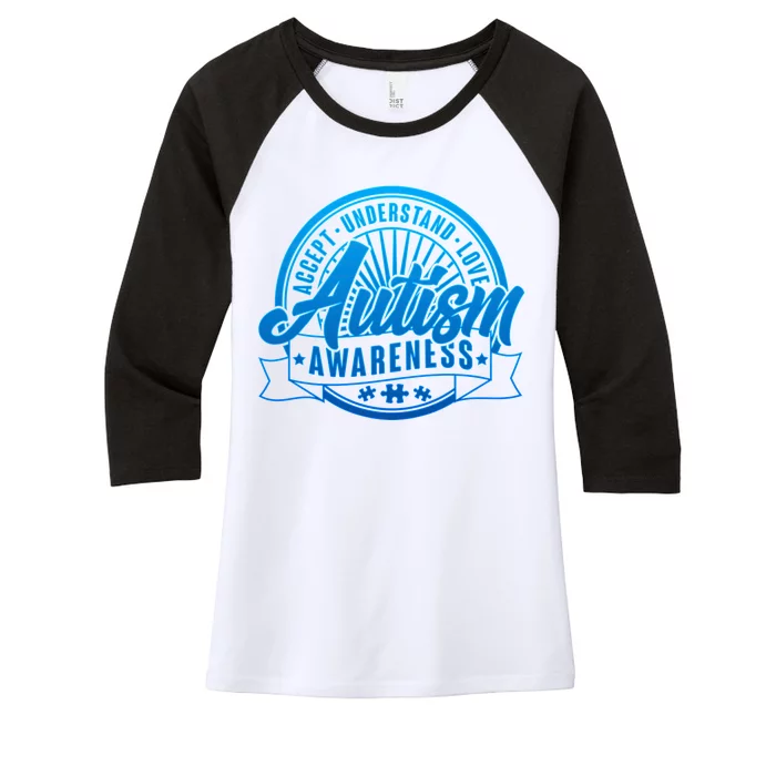 Accept Understand Love  Autism Blue Imprint Women's Tri-Blend 3/4-Sleeve Raglan Shirt