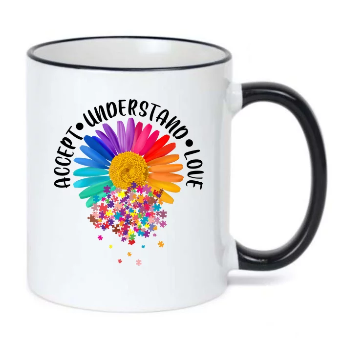 Accept Understand Love Autism Flower Puzzle Pieces Black Color Changing Mug