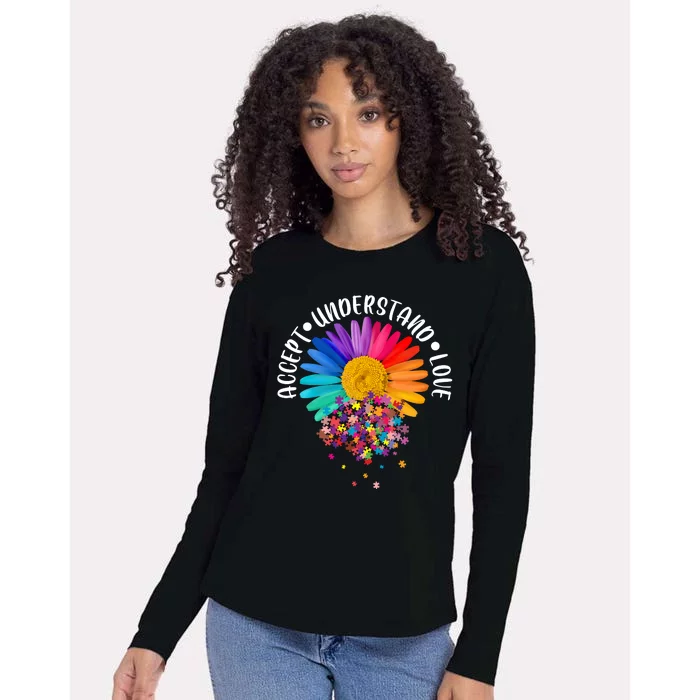 Accept Understand Love Autism Flower Puzzle Pieces Womens Cotton Relaxed Long Sleeve T-Shirt