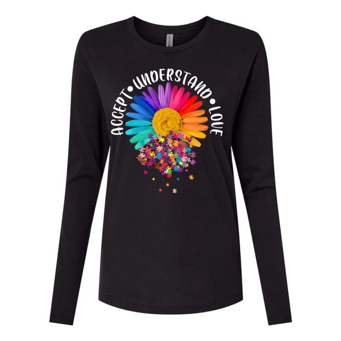 Accept Understand Love Autism Flower Puzzle Pieces Womens Cotton Relaxed Long Sleeve T-Shirt