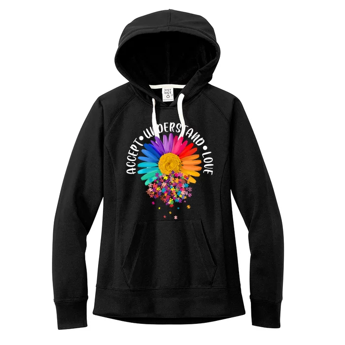 Accept Understand Love Autism Flower Puzzle Pieces Women's Fleece Hoodie