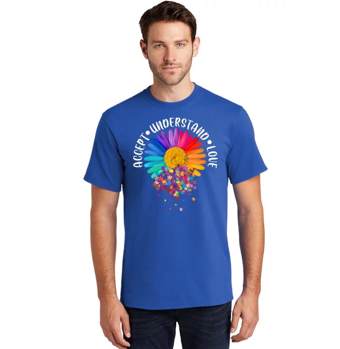 Accept Understand Love Autism Flower Puzzle Pieces Tall T-Shirt