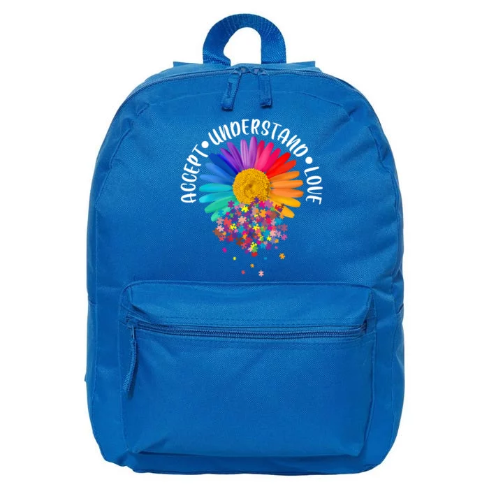 Accept Understand Love Autism Flower Puzzle Pieces 16 in Basic Backpack