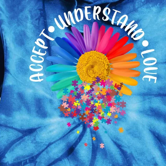 Accept Understand Love Autism Flower Puzzle Pieces Tie Dye Hoodie