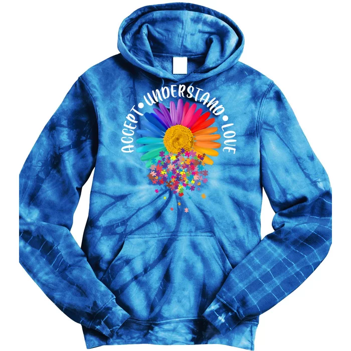 Accept Understand Love Autism Flower Puzzle Pieces Tie Dye Hoodie