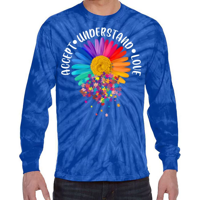 Accept Understand Love Autism Flower Puzzle Pieces Tie-Dye Long Sleeve Shirt