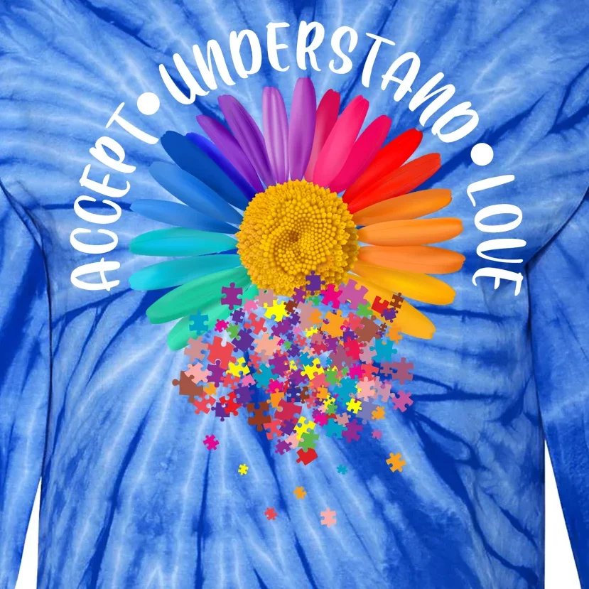 Accept Understand Love Autism Flower Puzzle Pieces Tie-Dye Long Sleeve Shirt