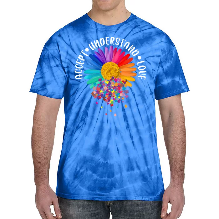 Accept Understand Love Autism Flower Puzzle Pieces Tie-Dye T-Shirt