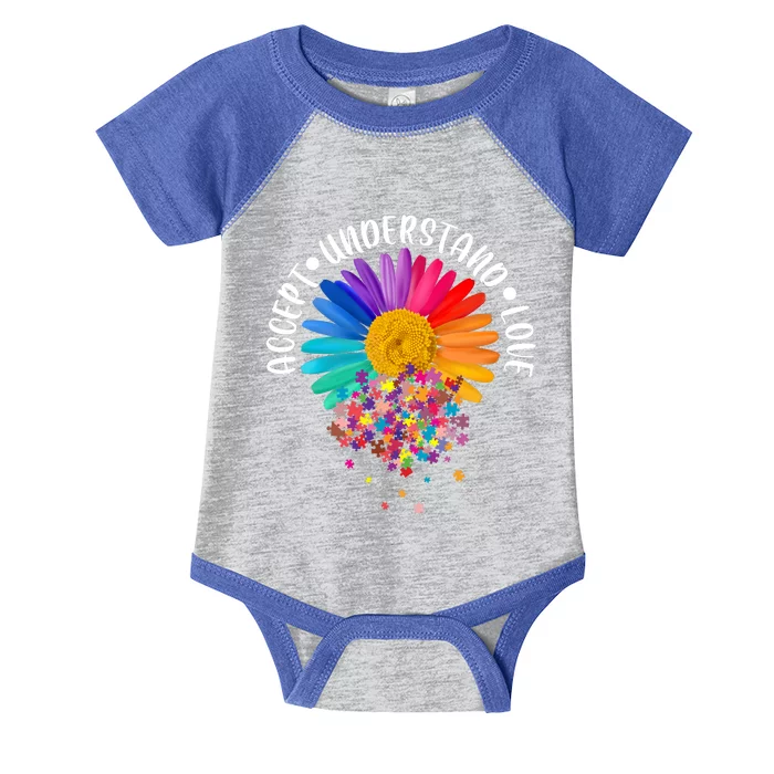 Accept Understand Love Autism Flower Puzzle Pieces Infant Baby Jersey Bodysuit