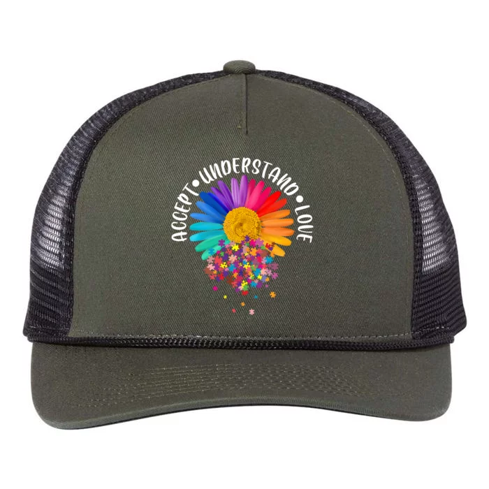 Accept Understand Love Autism Flower Puzzle Pieces Retro Rope Trucker Hat Cap