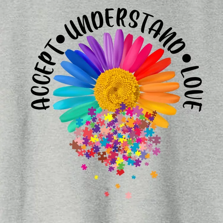 Accept Understand Love Autism Flower Puzzle Pieces Women's Crop Top Tee